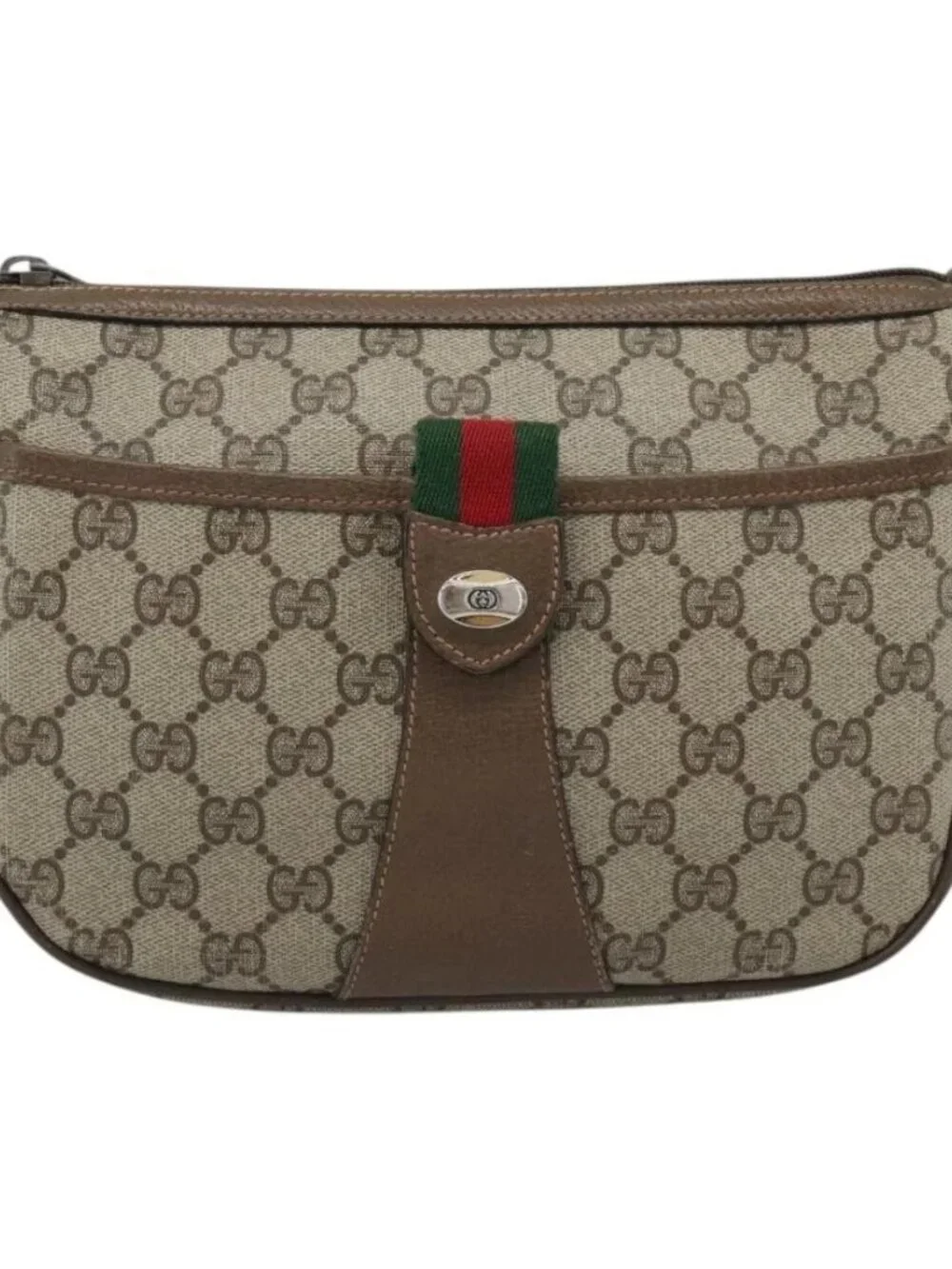 GUCCI GG Supreme Web Sherry Line Bag PVC Beige Gold 89 02 032 Auth 187818